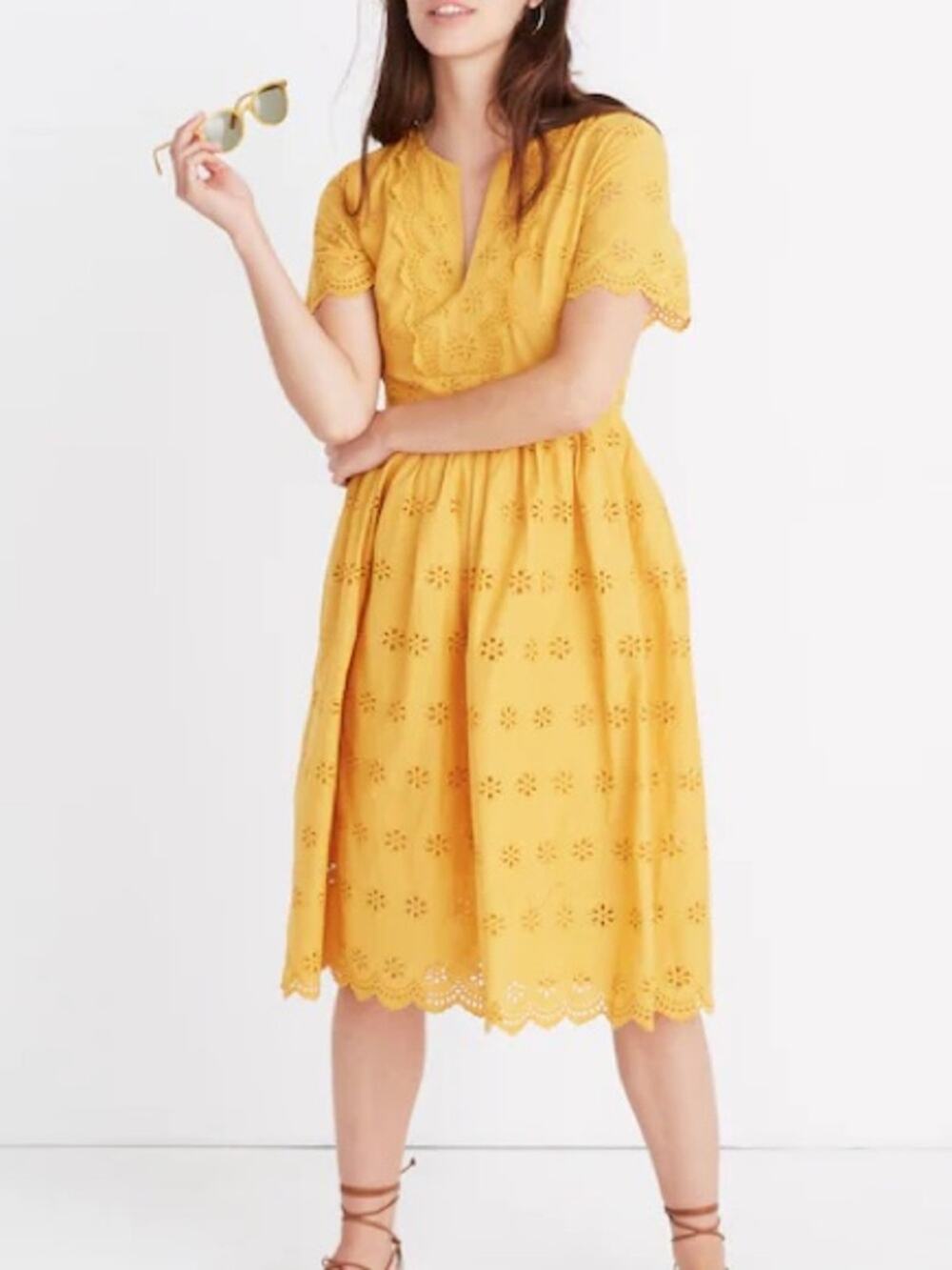 Madewell Scalloped Eyelet Midi Dress Tungsten Glow Cotton Cottagecore Sz 8